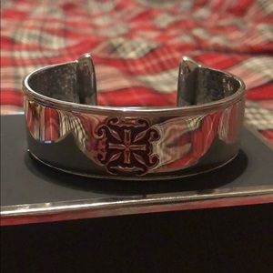 Silver Rustic Cuff w/ red enamel inlay